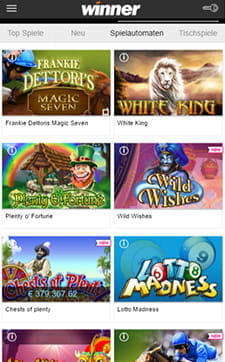 Die übersichtliche Spielauswahl in der Winner App lobby