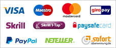 Neben PayPal stehen auch die Sofortüberweisung sowie Kredit- und Debitkarten zur Verfügung.