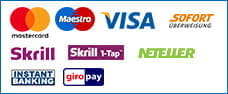 Zahlungsoptionen wie Skrill, Sofortüberweisung, Kreditkarte und Neteller stehen zur Verfügung.